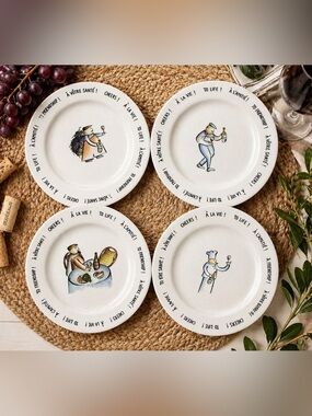 Pottery Barn Rosanna Bordeaux Plates Set of 4 French Wine Appetizer Salad Italy
